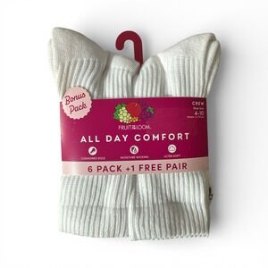 Fruit of the Loom All Day Comfort Crew Socks Women 4-10 White 7 Pair NWT